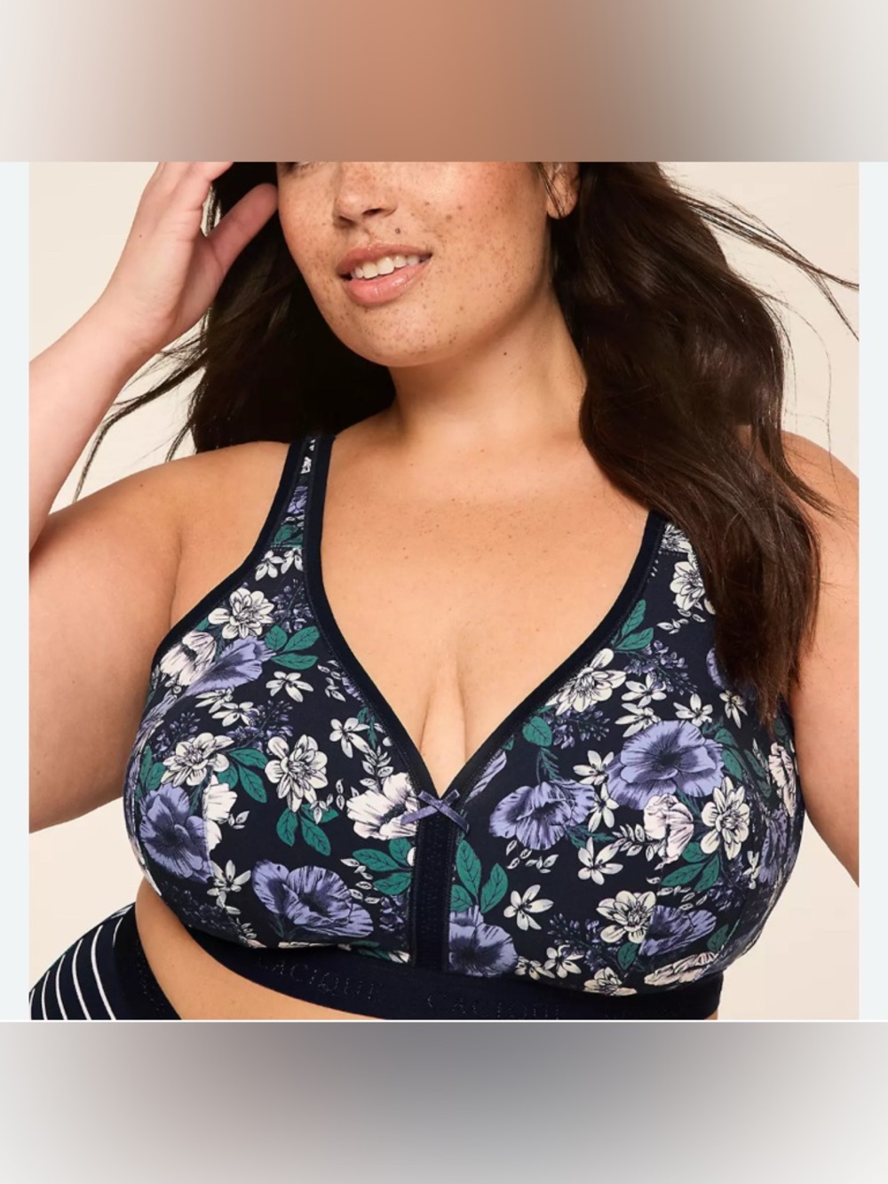 Cacique Cotton Lightly Lined No-Wire Bra 48D NWT Floral Maximum coverage Comfy